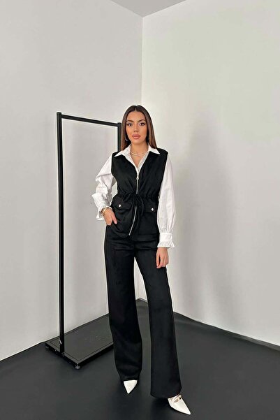 Caddebostan Moda Women's Suede Vest and Pants Two-Piece Set Combination