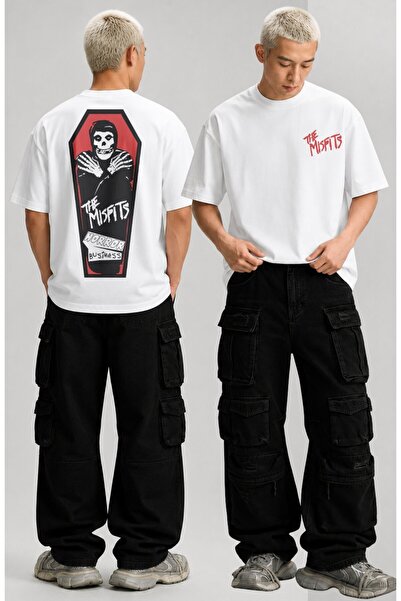 Fuddy Moda Tricou unisex Misfits Horror Business cu imprimeu pe spate, cu gul...