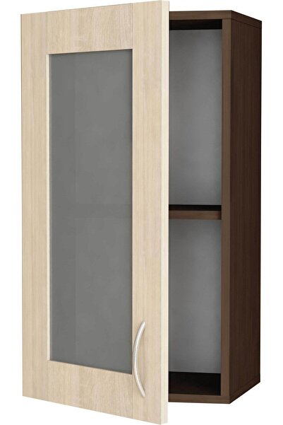 Sani Corp superior de bucătărie simplu, cu vitrină, B-40x72B cm, Wenge și Ste...