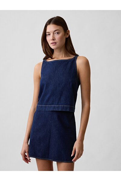 GAP Kadın Koyu Mavi Denim Shell Kolsuz Bluz