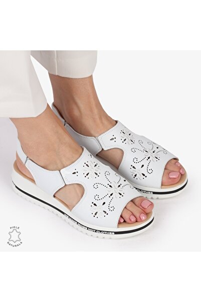 LanaFashion Sandale dama din Piele Naturala cu talpa Inalta CRL0195 ALB