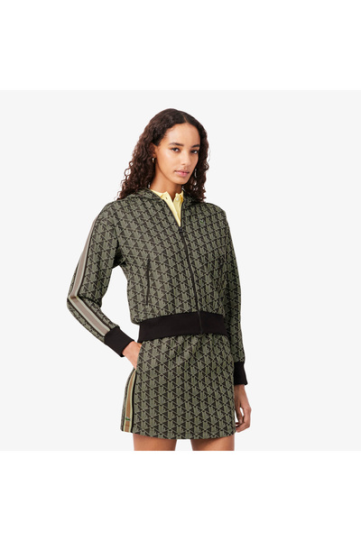 Lacoste Kadın Regular Fit Fermuarlı Monogram Kahverengi Sweatshirt