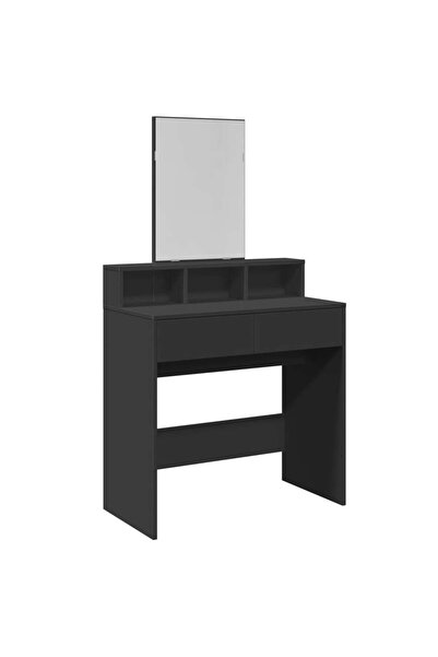 vidaxl Masă de toaletă cu oglindă, negru, 80x41x144,5 cm