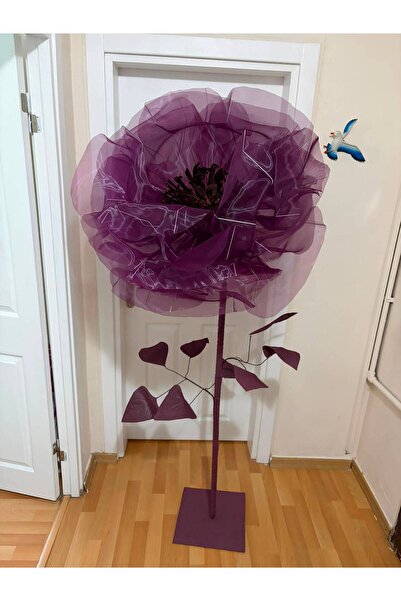 Dev tül çiçek mürdüm rengi 160 cm