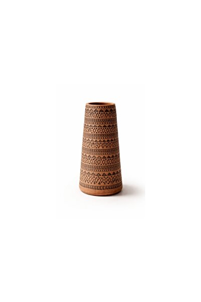 Vivense SİYAH EL YAPIMI TERRACOTTA VAZO KABARTMALI BOHO DEKOR