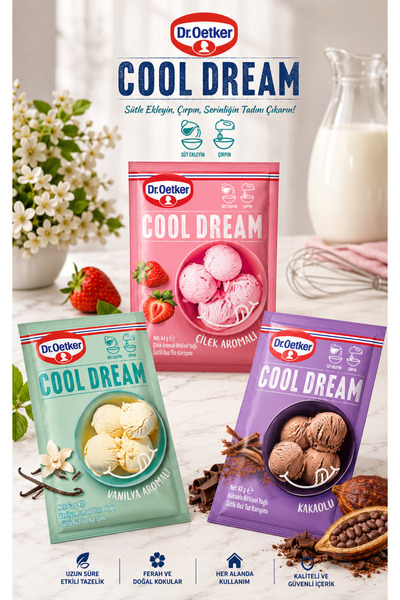 Dr. Oetker Cool Dream Vanilya/Çilek/Kakao Aromalı 3’Lü