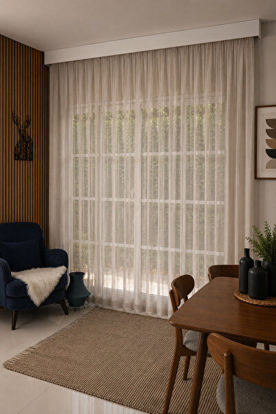 Elen's Natural Flared Effect Linen Special No-Iron Thick Tulle Curtain Buk
