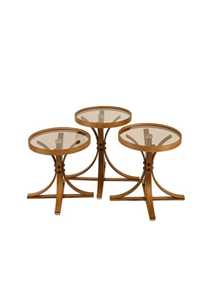 Vivense PALM ÜÇLÜ ZİGON SEHPA, CEVİZ BRONZ CAM