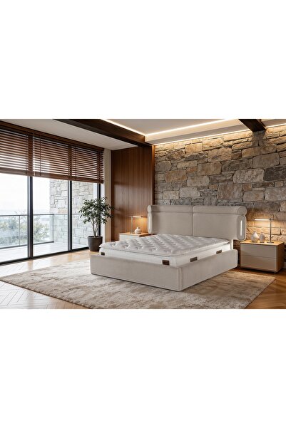 Vivense MELODİ KARYOLA BAŞLIK TRAVERS VE YATAK SETİ, KREM, 160X200