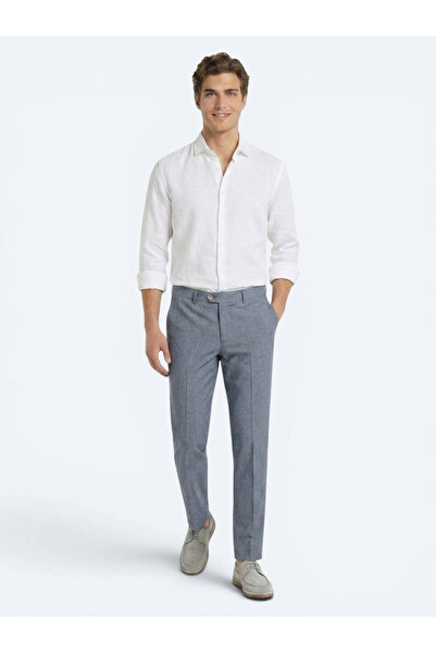 Kip Pantaloni casual din amestec de in, croială relaxată, din țesătură albastră