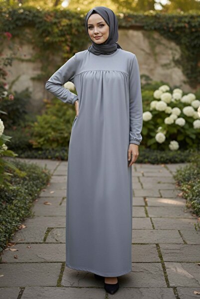 TOFİSA Drawstring Dress with Pockets - 2076-Gri