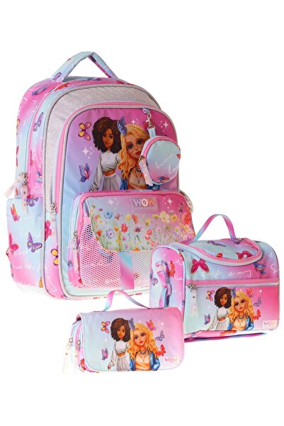 WOW Generation Triple Primary School School Bag Set - Turquoise - Pink - Butt...