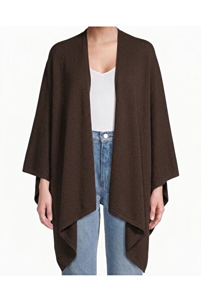 Olbia Women's Brown Flowy Soft Textured Asymmetrical Poncho