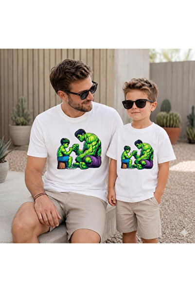 VODEXA Tricou supradimensionat pentru tată și copil, cu imprimeu Green Man (s...