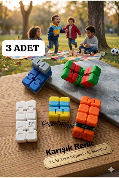 ÇEÇEN HOME (3 Adet) Renkli Küçük Boy Zeka Küpü , Sonsuz Küp, Stres Küpü, Stre...