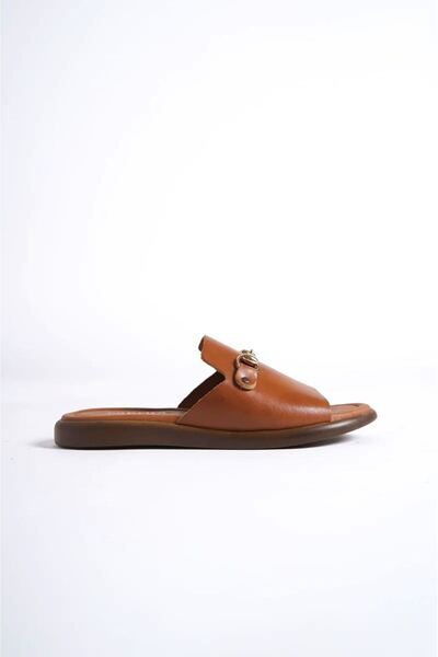 Belinora Tan Genuine Leather Slippers Tr31My48E