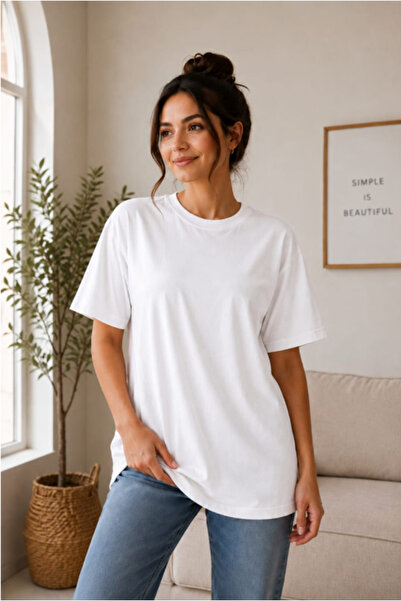 LU DUE Solid Color Unisex Comfortable and Loose Fit Crew Neck Oversize Combed...