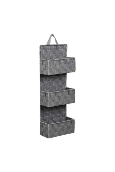 OEM Coș depozitare împletit tip ratan gri, 3 compartimente, suspendabil, orga...