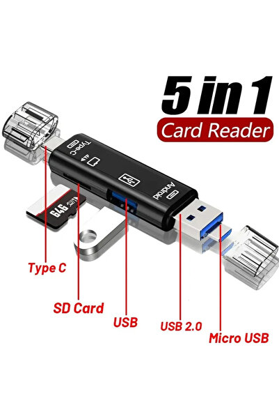OEM 5 σε 1 USB 2.0 Type-C & Micro USB Card Reader – OTG Αντάπτορας για Androi...