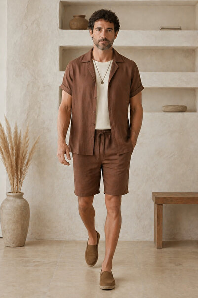 MYDARKSTYLE Men's Short Sleeve Wrinkled Shirt Shorts Set