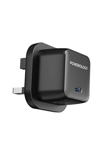 Powerology QX 45W Single Port UK GaN Adapter with Type-C Cable - Black