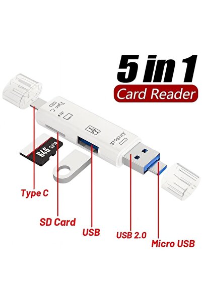 OEM 5 σε 1 USB 2.0 Type-C & Micro USB Card Reader – Λευκός OTG Αντάπτορας για...