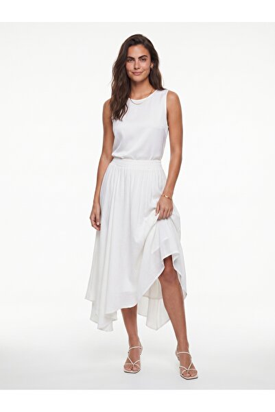ONLOOX White Cotton Muslin Skirt with Crinkle Waistband, Comfortable Cut, Lin...