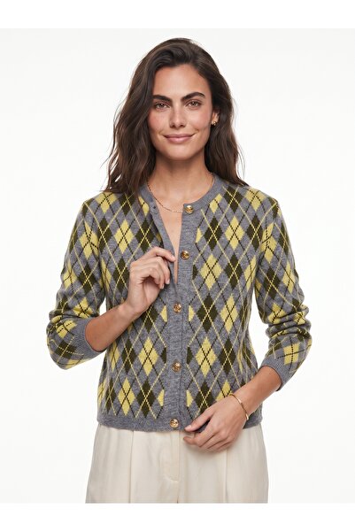 ONLOOX Gray Acrylic Mohair and Wool Blended Knitwear Crew Neck Argyle Pattern...