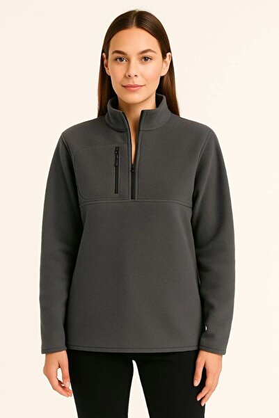Generic Brand Fleece sweater – stand collar, half-zip, zippered chest pocket,...