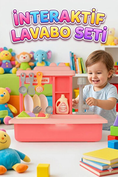 Tıfıl Toys 21 Parça İnteraktif Lavabo Seti Gerçekçi Musluk Sistemi Aksesuarla...