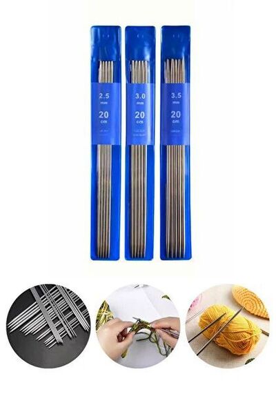 İklim 3 Adet Patik Çorap Şiş Seti (2.5-3-3.5NO)-kısa Çift Uçlu 20cm-başlangıç...