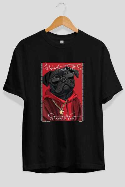 Ankhises تي شيرت Dog For Love 11 مطبوع عليه صورة كلب باللون الأسود مقاس كبير ...