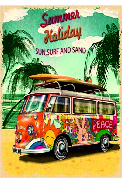 Lucena Summer Holiday Karavan Tasarım Ahşap MDF Tablo Duvar Dekoru Eskitme Tablo