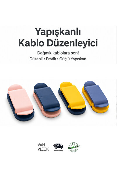 VAN VLECK 4'lü Yapışkanlı Kablo Düzenleyici – Masaüstü Kablo Tutucu, Kablo Or...
