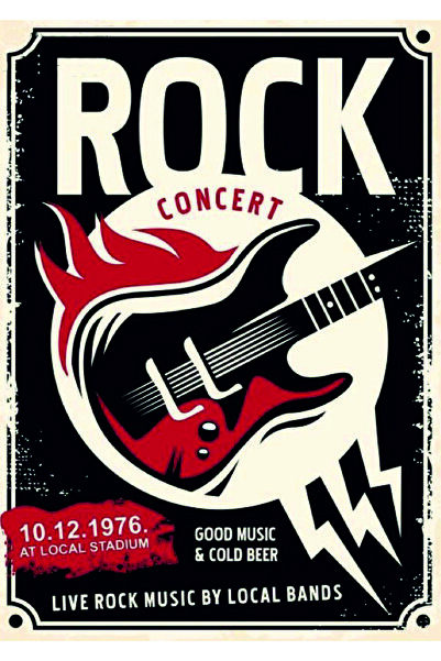 Lucena Tablou decorativ din lemn MDF cu tematică chitară de concert rock, dec...