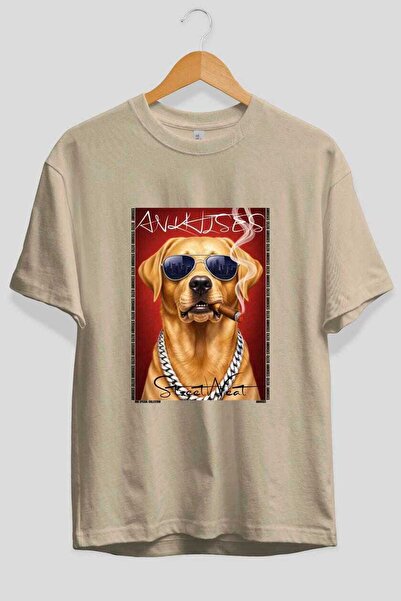 Ankhises Tricou supradimensionat bej cu imprimeu câine "For Dog Lovers 51", 1...