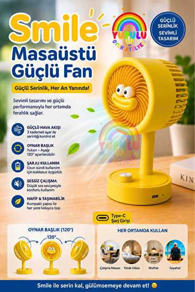 YUPULU Smile Emojili Masaüstü Taşınabilir Döner Başlıklı Şarjlı El ve Masaüst...