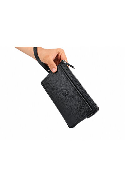 AlphaClub Bag Erkek Siyah Hakiki Deri Çok Bölmeli Portföy Çanta