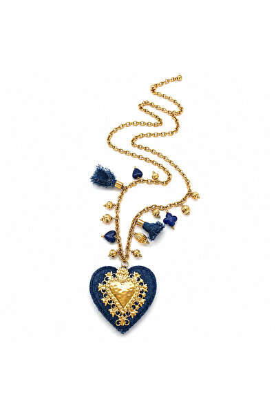 YVA Jewelry Colier lung de lux din oțel inoxidabil placat cu aur + denim "Kor...