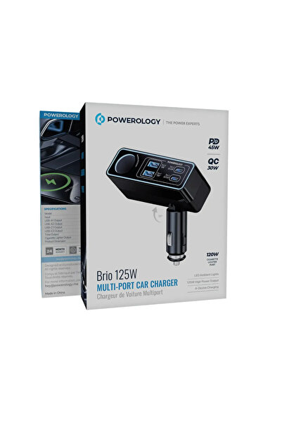 Powerology شاحن سيارة بريو 125 واط متعدد المنافذ باللون الأسود