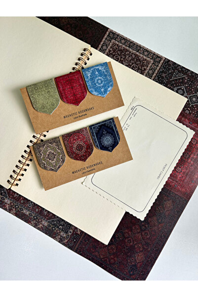 Cezrihanem Etnik Kilim Desenli Mıknatıslı Kitap Ayracı Seti, Magnetic Bookmar...