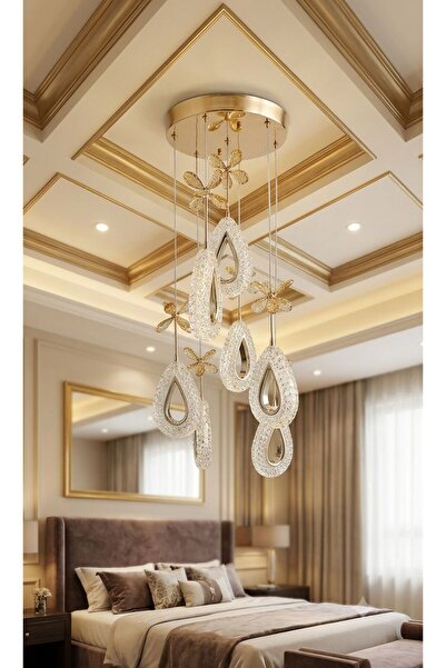 ZM AYDINLATMA 7'Lİ GOLD DAMLA MODEL AVİZE