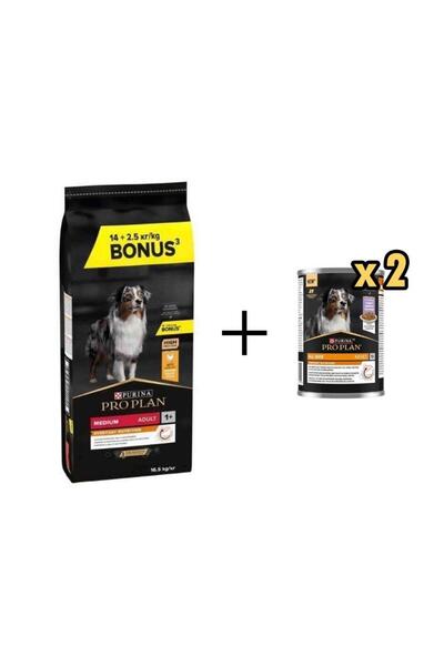 Pro Plan Medium Adult Tavuklu Yetişkin Köpek Maması 14+2,5 Kg + 2 Adet Propla...