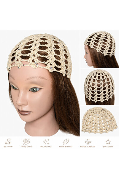 MISS WISH Handmade Cream Crochet Hair Cap |   Bohemian Mesh Knitted Bandana