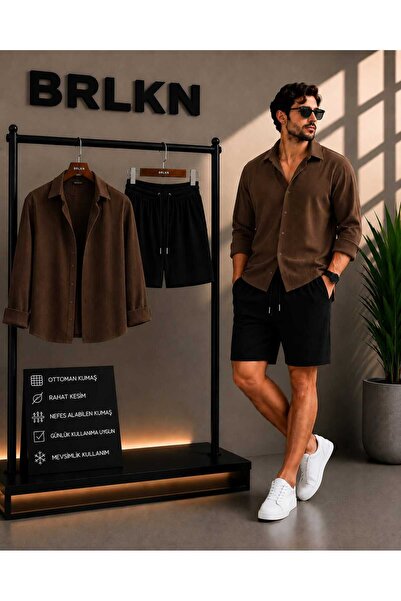 BRLKN طقم شورت وقميص بأكمام طويلة للرجال من طراز عثماني