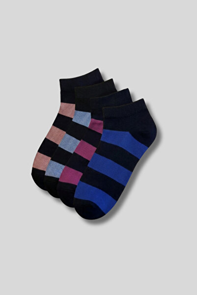 aw adawhite Women's 4-Pack Bamboo Booties Socks with Stripe Pattern