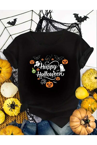 JENOLAN Tricou oversize casual Boyfriend cu imprimeu Happy Halloween