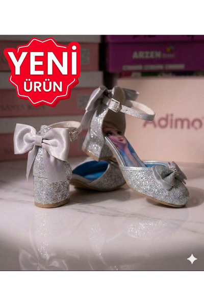 PATİK BEBE Pantofi de prințesă pentru fetițe, de culoare argintie, cu toc gro...