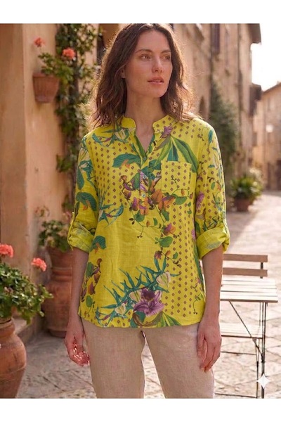 AYASOFYA OTANTIK Bluză cămașă din bumbac 100% pentru femei, cu model floral i...