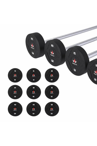 Champ Kit مجموعة بارات مستقيمة ثابتة مطاطية احترافية (10 - 50 كجم) – 9 أوزان
